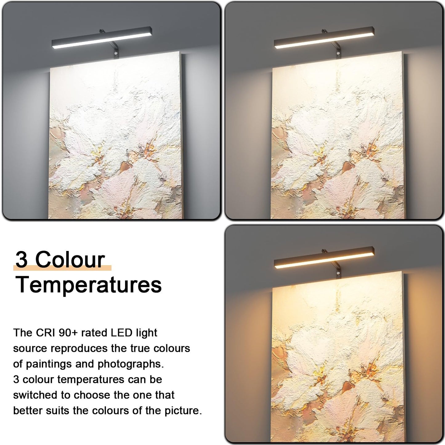 Coinmit 4W Plug In Picture Light For discomfort-reducingtings With Remote Control  12 Led Art Display Lighting For Gallery  Dartboard  Artwork  Black Wall Mounted Picture Frame Light