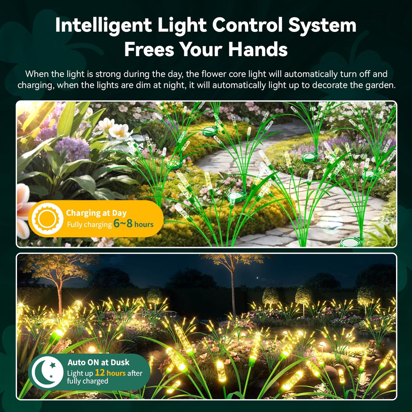 TopVelo Solar Garden Light 30 Inch, 4 Packs Warm White, IP65 Waterproof, Intelligent Light Control, Polyester, Gold