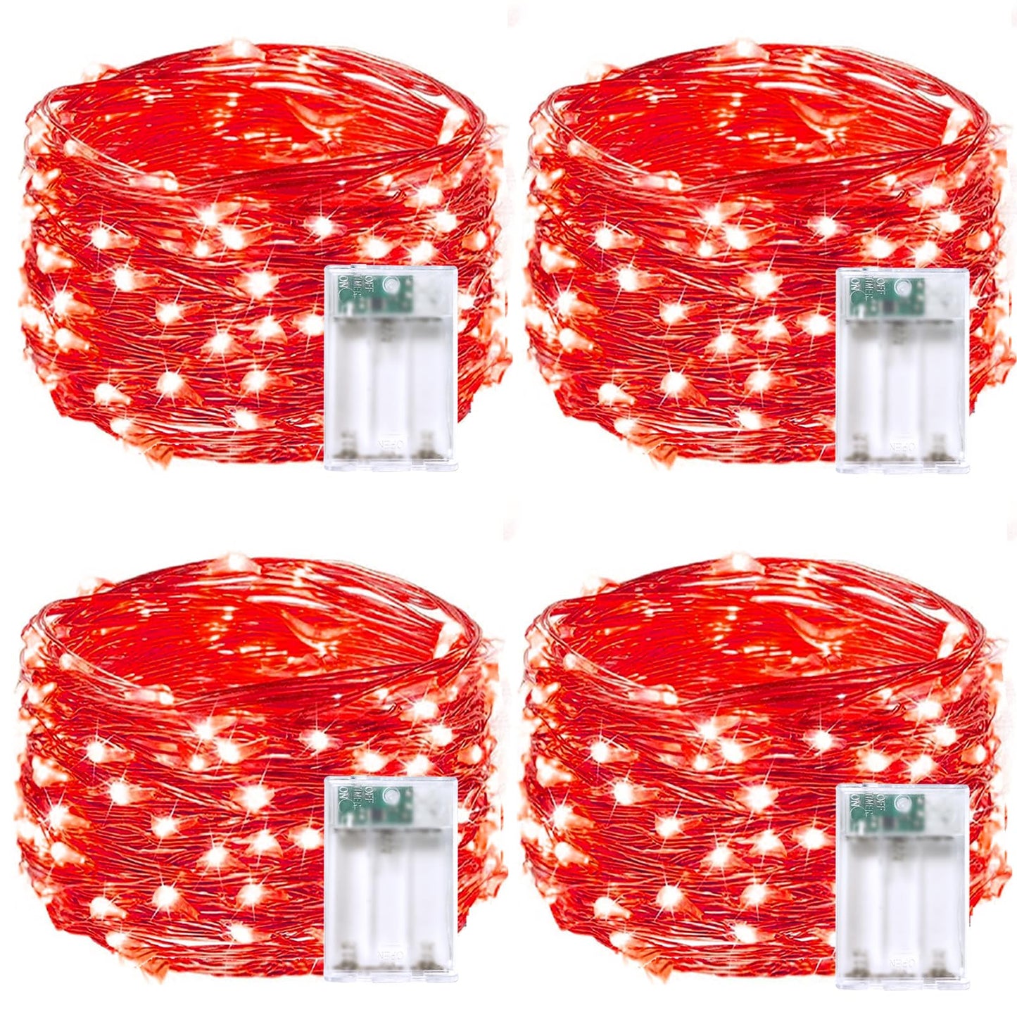 EXF 4-Pack Fairy Lights, 50 LED, Battery Operated, Waterproof, 16FT, Red, Model YHY-BO50LED