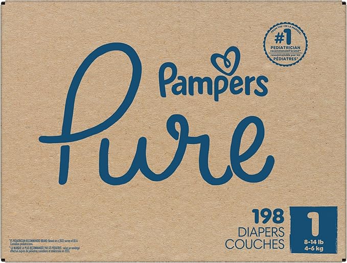 Pampers Pure Protection Baby Diapers, Size 1 (8-14 lbs), 198 Count, Up to 100% Leakproof, Premium Plant-Based Skin Protection, Hypoallergenic Soft Diapers