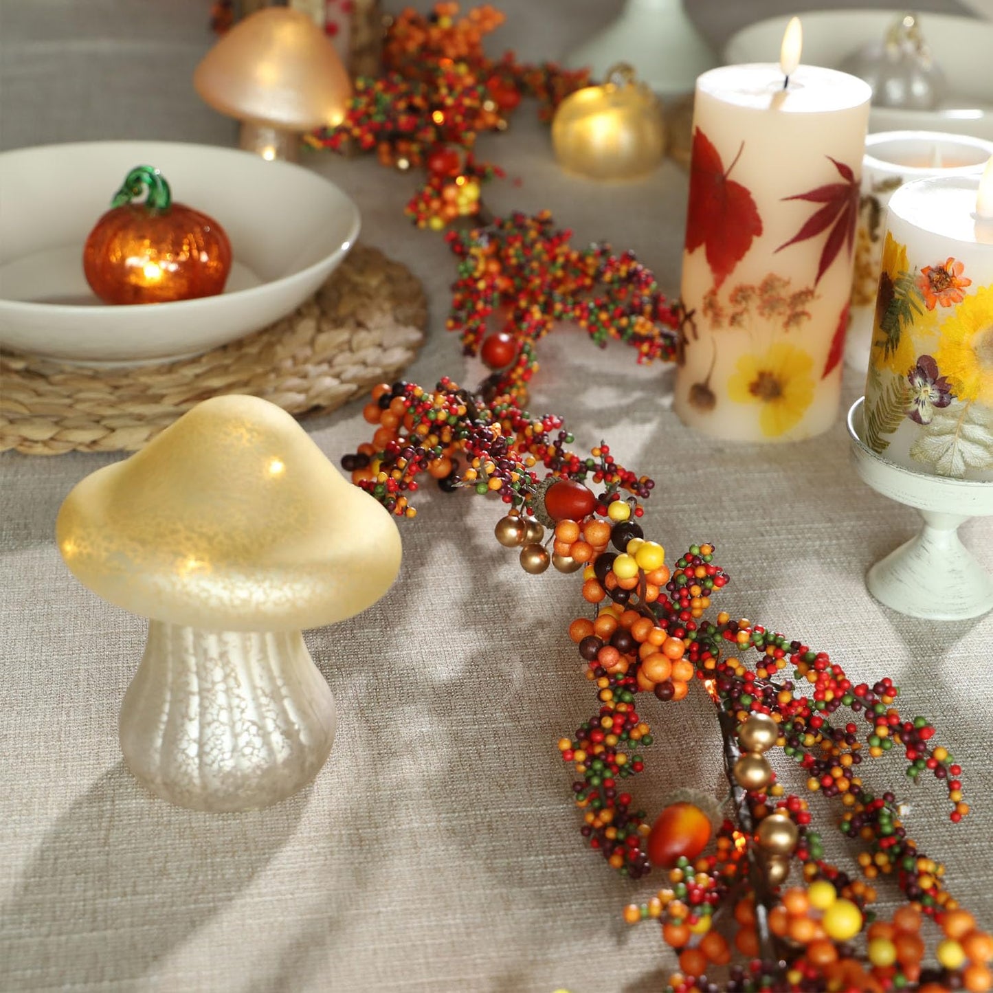 Sunset Home Fall Garland With Lights 6.5Ft Battery Operated Halloween Lights With Remote Control - 25 Leds Warm Orange Fall Fairy Lights For Thanksgiving Halloween Mantle Table Fall Decorations