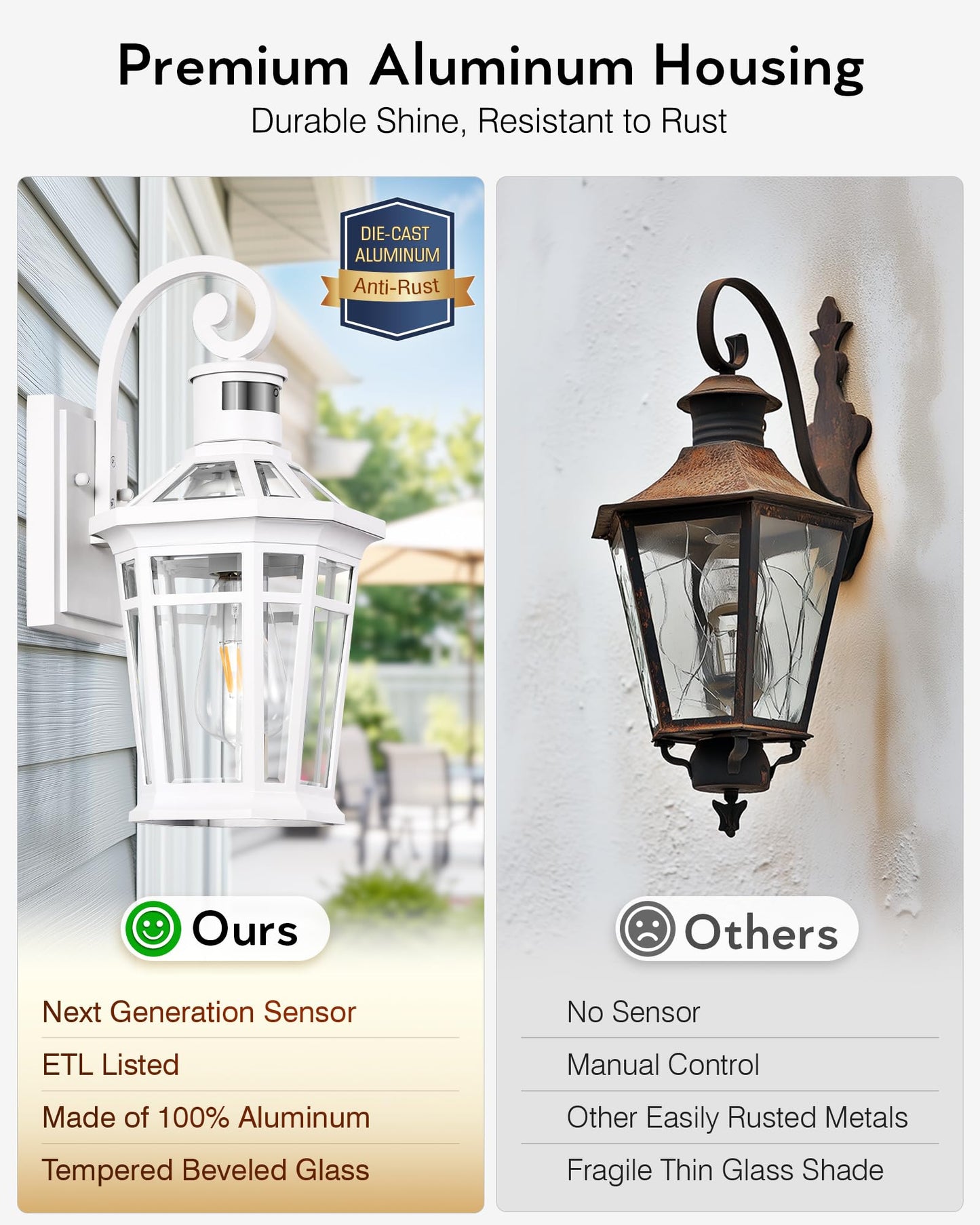 Opaxis 2 Pack Motion Sensor Outdoor Wall Lantern  White Outdoor Garage Lighting Fixtures Wall Mount  Waterproof Front Porch Lights With E26 Base  Exterior Sconce Light With Adjustable Sense Range