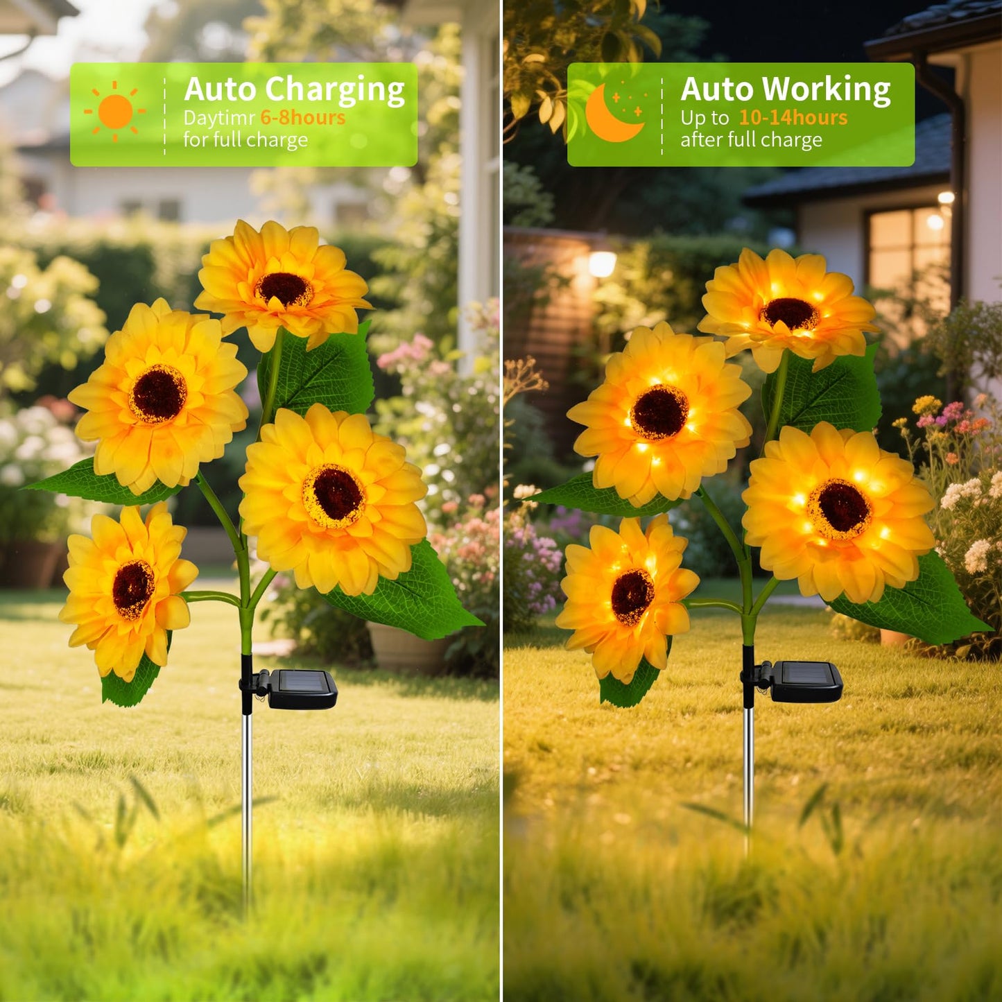 Mmhf Outdoor Solar Garden Stake Lights - 2 Pack Led Sunflower, Waterproof, Upgraded Solar Decorative Lights For Patio, Backyard