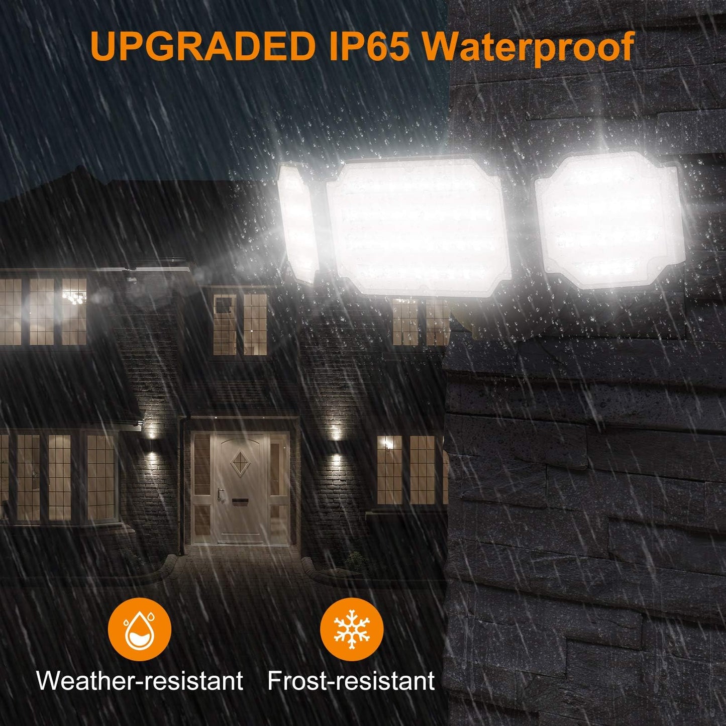 LEPOWER 4500LM LED Flood Light, 45W, 5000K, 3 Adjustable Heads, IP65 Waterproof, Black, Model YY07D-BL