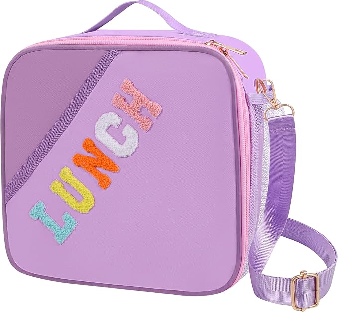 Lunch Bag Kids,Insulated Lunch Bag With Adjustable Shoulder Strap,Reusable Lunch Bag for Kids, Girls,Boys, lunch Bag Women,Preppy Lunch Box for School,Travel, Picnic (purple)