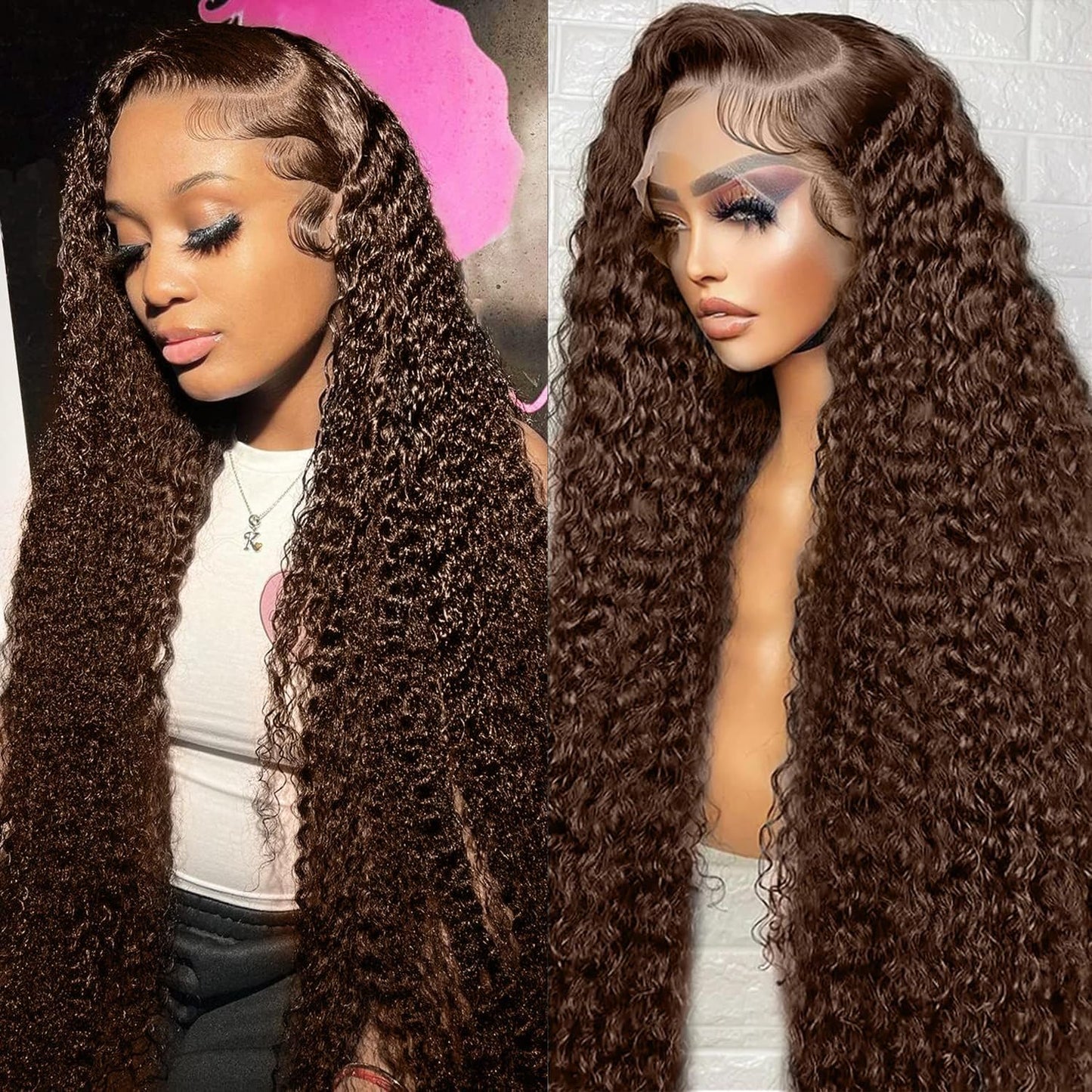 ABSFWIW 26 Inch Chocolate Brown Lace Front Wig Human Hair 13x6 Deep Wave Lace Front Wigs Human Hair 180 Density HD Colored Deep