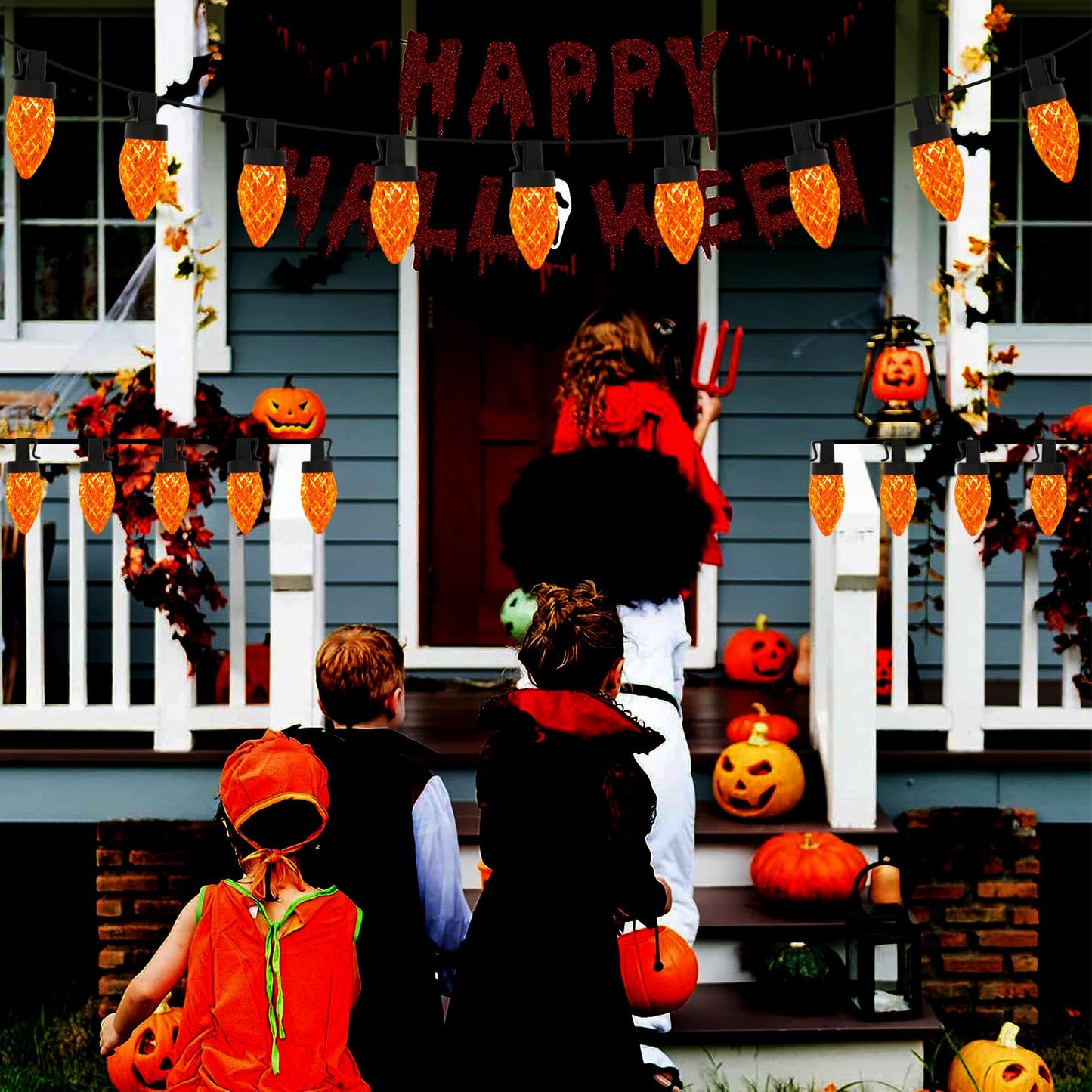 Fonusty 25Ft Orange Halloween String Lights Outdoor  C7 Strawberry Christmas Light With 25 Led Shatterproof Orange Lights  Plug In Fall Light For Halloween Patio Xmas Autumn Thanksgiving Decorations