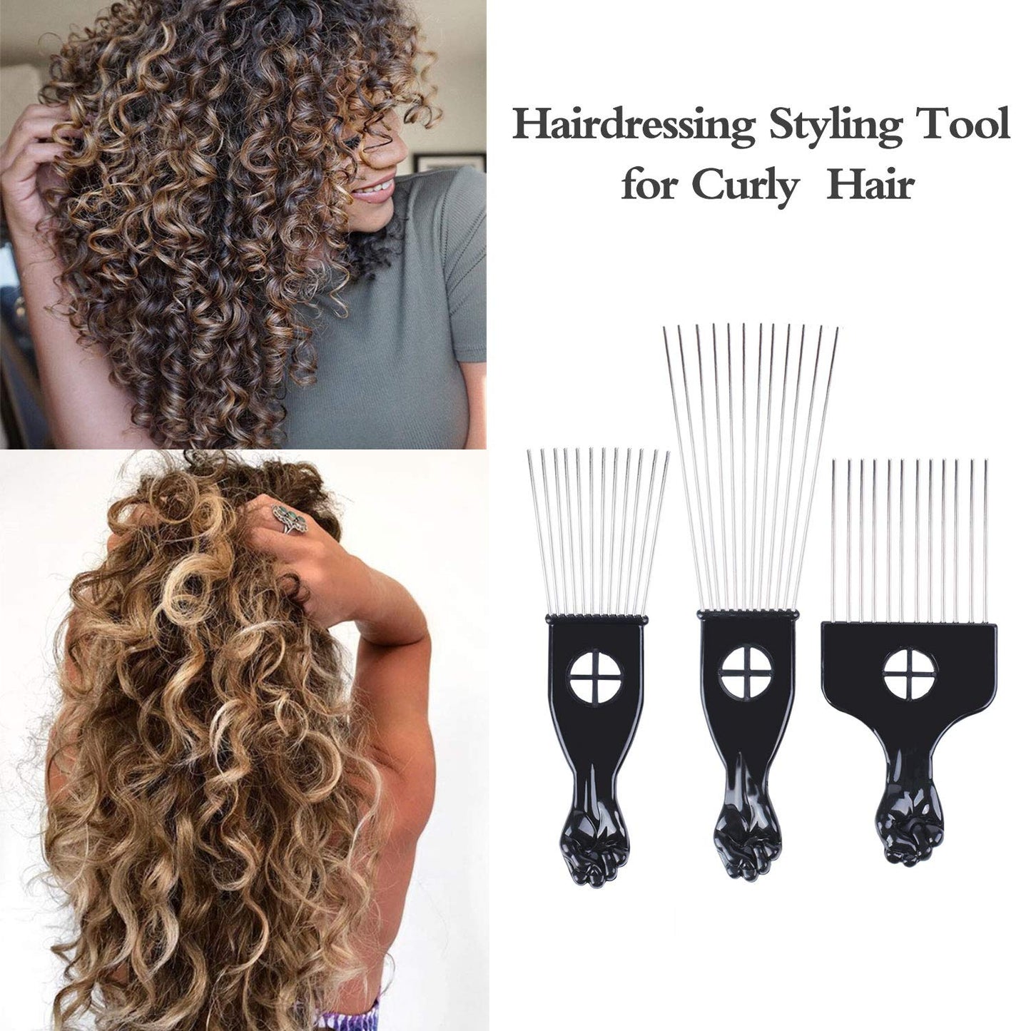 LEADUWAY Hair Picks - Black Metal Afro Combs for Hair Styling, Fist Pick for Women and Men