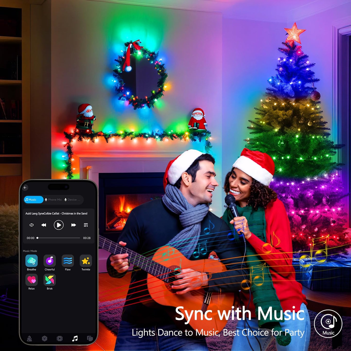 JMEXSUSS LED RGB Christmas Tree Lights, 33ft Smart Color Changing, Indoor/Outdoor with Remote & APP, Clear Wire, Model EXS-S-0100