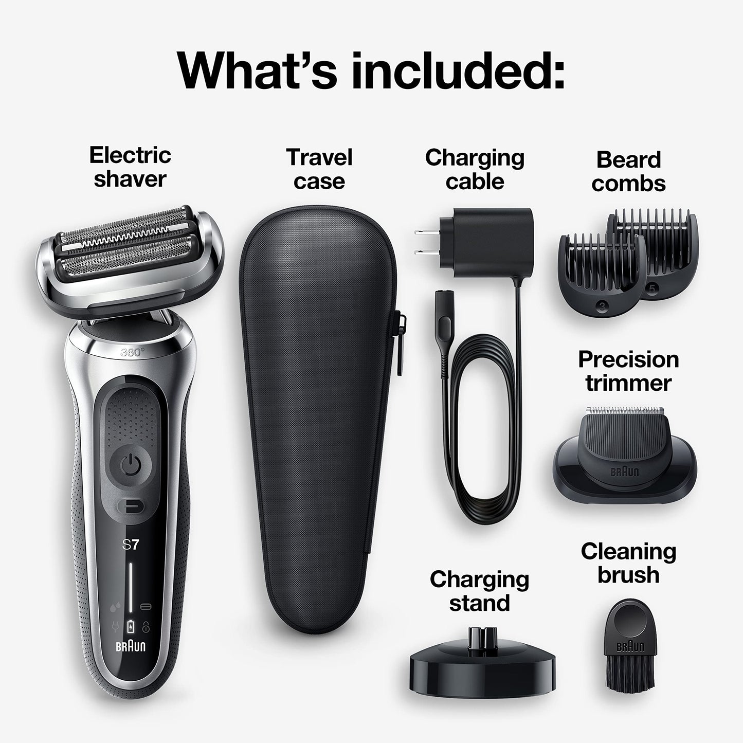 Braun Electric Razor For Men, Waterproof Foil Shaver, Series 7 7027Cs, Wet & Dry Shave, With Beard Trimmer, Rechargeable, Chargi