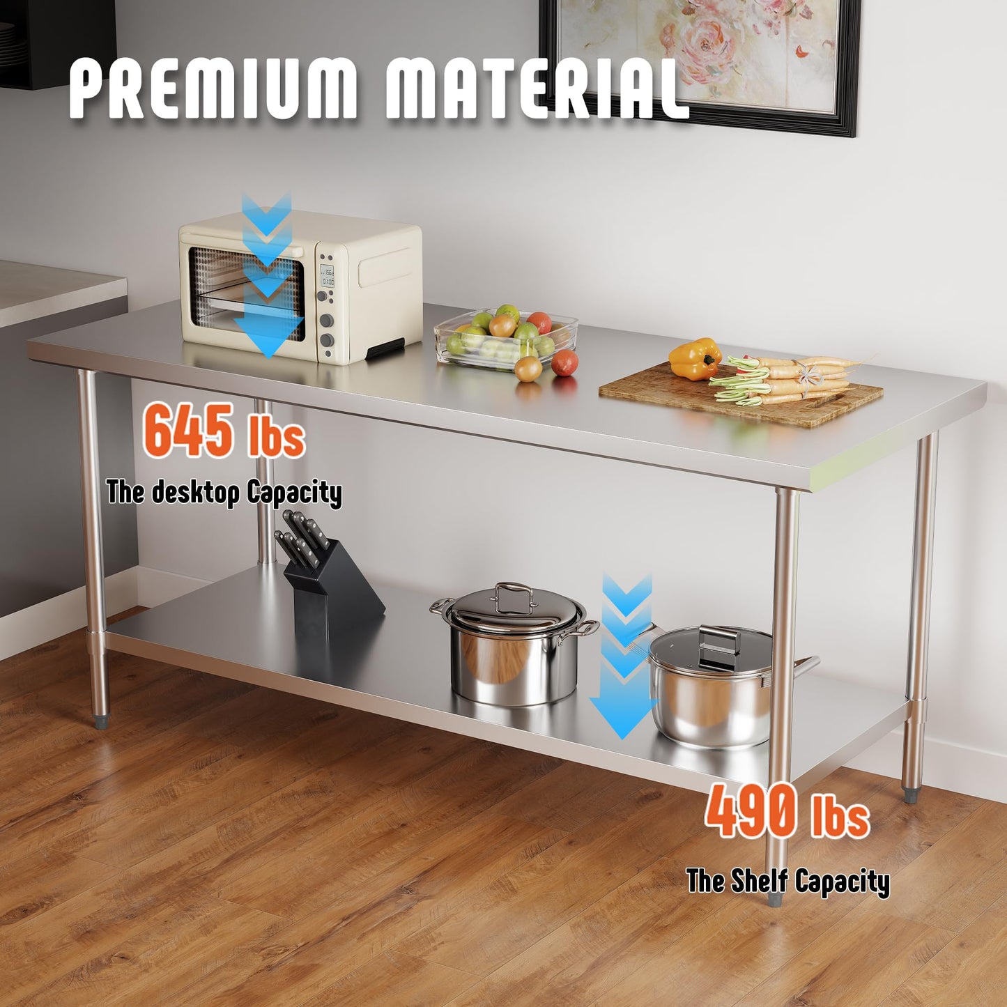 KLEENSTEEL Stainless Steel Work Table with Adjustable Undershelf, 30" x 72" Tabletop, Heavy Duty Multipurpose Food Prep Workstation for Commercial Kitchen, Restaurant, Home, BBQ, and Garage, Silver
