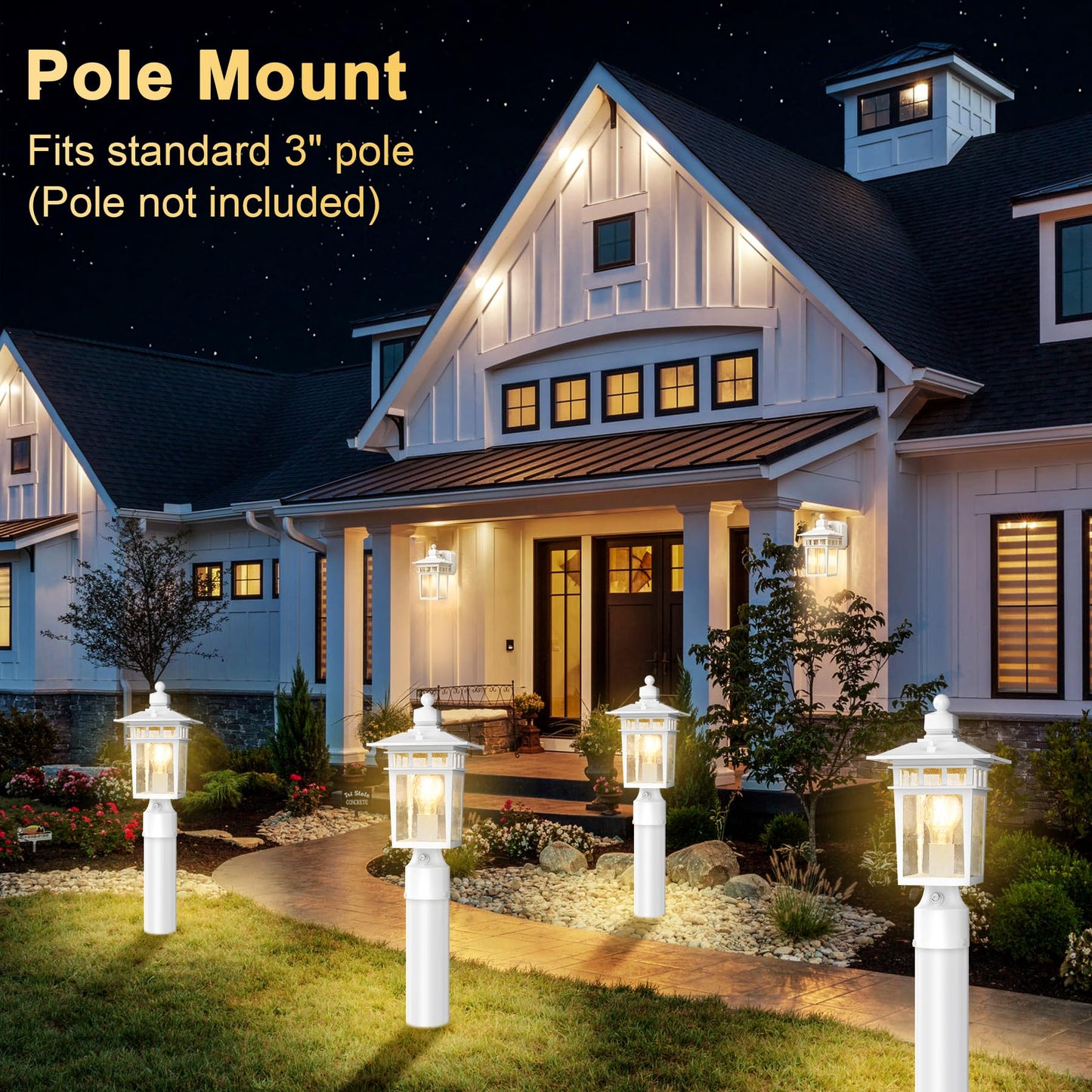 Apoto Dusk To Dawn Outdoor Post Lights  Waterproof Lamp Post Light Fixture  Aluminum Lamp Posts Outdoor Lighting Pole Lantern For Outside Yard Patio Pathway Garden Deck  Hard Wired (1 Pack  White)