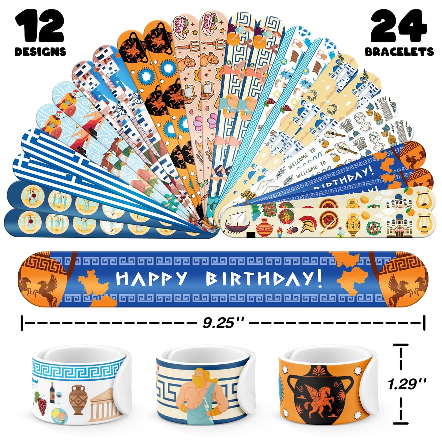 96 PCS Greek Mythology Party Favors Set - 72 Pre-Cut Temporary Tattoos & 24 Slap Bracelets, Perfect for Cultural Festivals & Tra