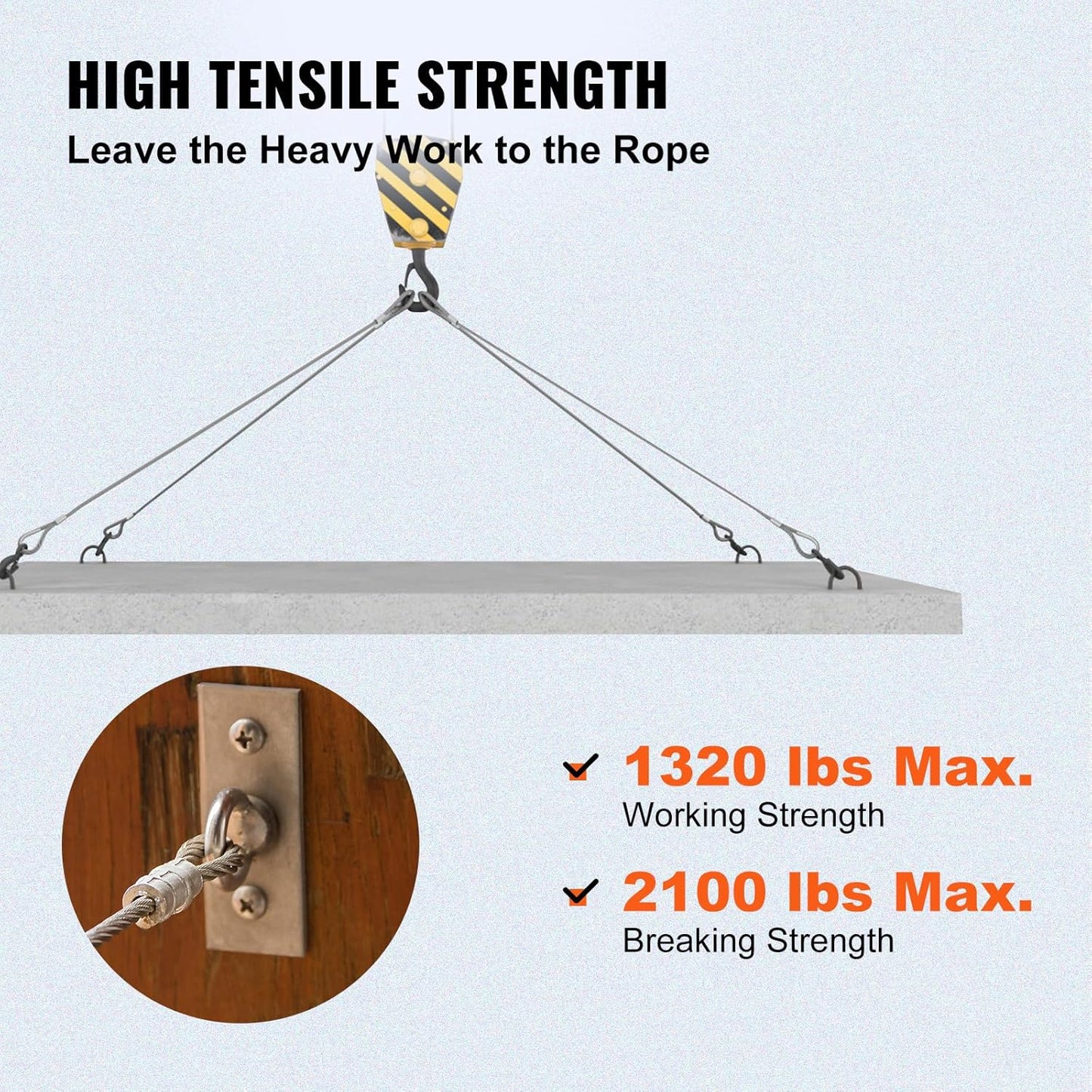 VEVOR Stainless Steel Cable Railing 1/8"x 500ft, Wire Rope 316 Marine Grade, Braided Aircraft Cable 1x19 Strands Construction for Deck Rail Balusters Stair Handrail Porch Fence
