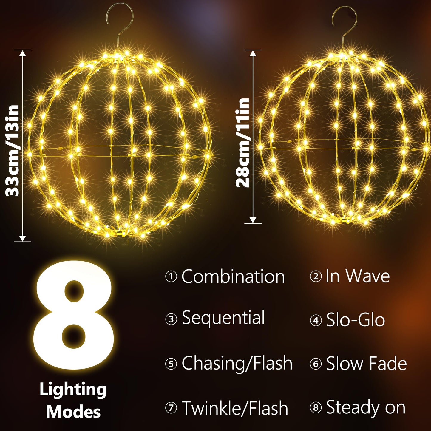 Flacchi Set Of 2 Outdoor Hanging Ball Lights - 2 Sizes Of Christmas Battery Operated Garden Lanterns Waterproof Globe Fairy Lights With 8 Lighting Modes Timer Memory Function (Warm White)