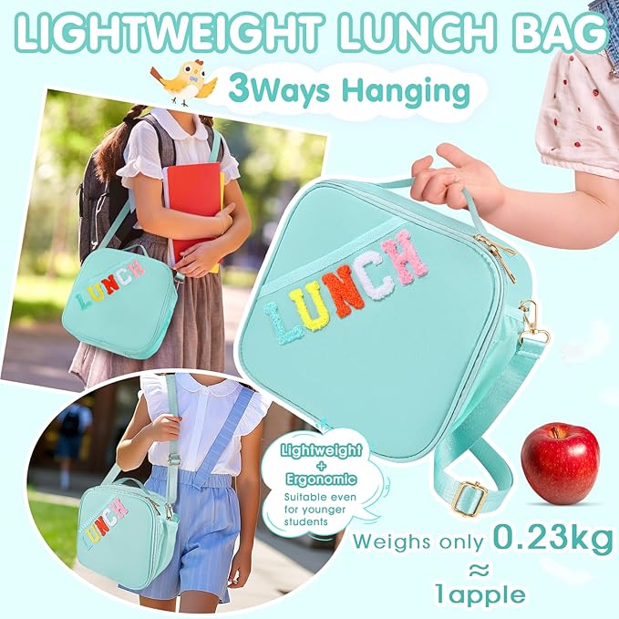 Lunch Bag Kids,Insulated Lunch Bag With Adjustable Shoulder Strap,Reusable Lunch Bag for Kids, Girls,Boys, lunch Bag Women,Preppy Lunch Box for School,Travel, Picnic (blue)