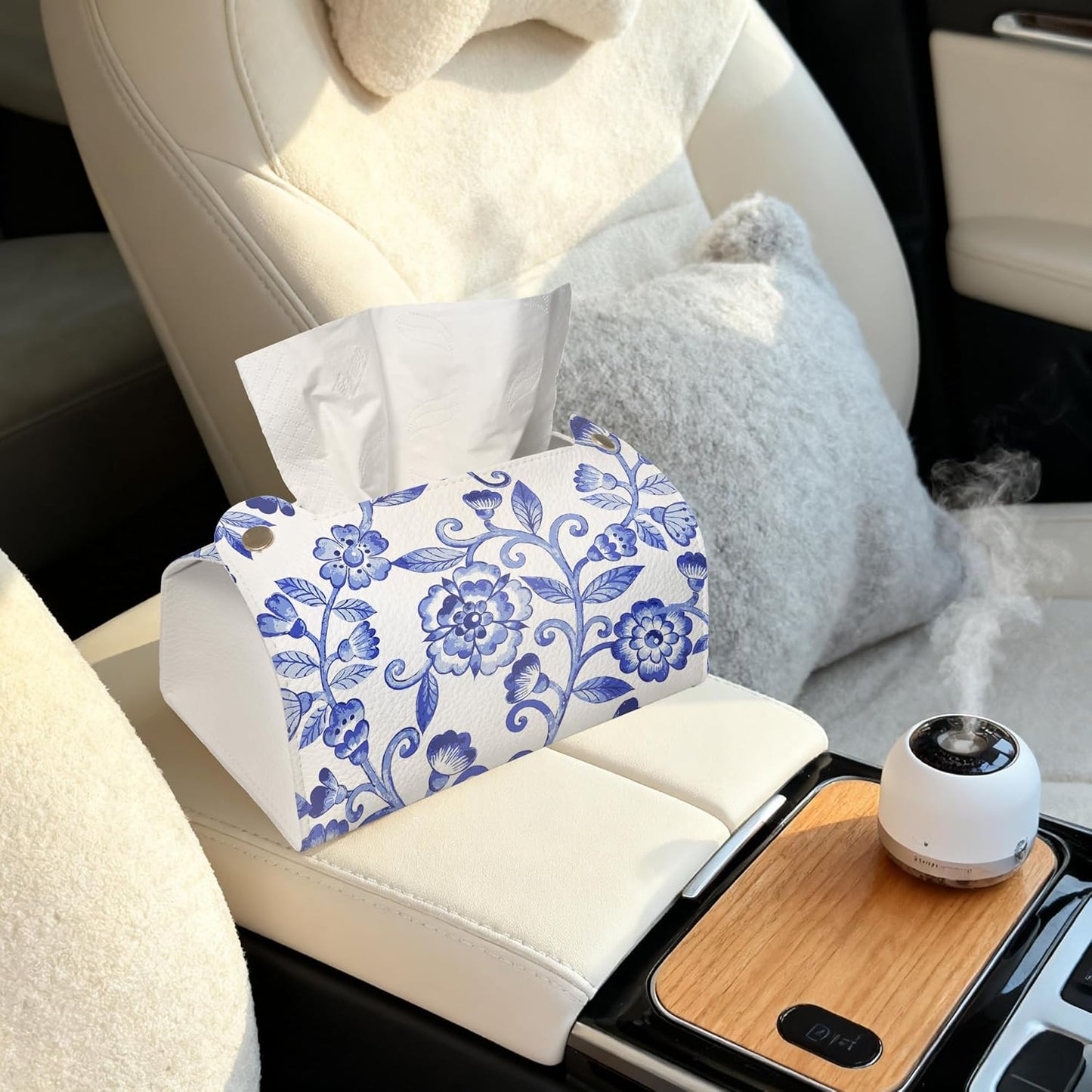 Watercolor Blue Flowers Tissue Box Cover Holder – Rectangular Tissue Organizer, Decorative Napkin Box Case for Home, Office & Car