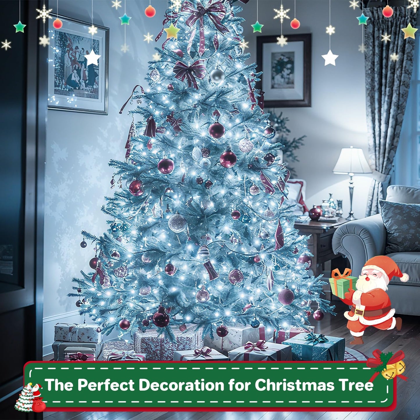 Christmas Cluster Lights Plug-In -52Ft 800 Led Fire ers String Lights 8 Modes Timer Waterproof Twinkle Fairy Lights For Christmas Tree Garland Party (Cool White)