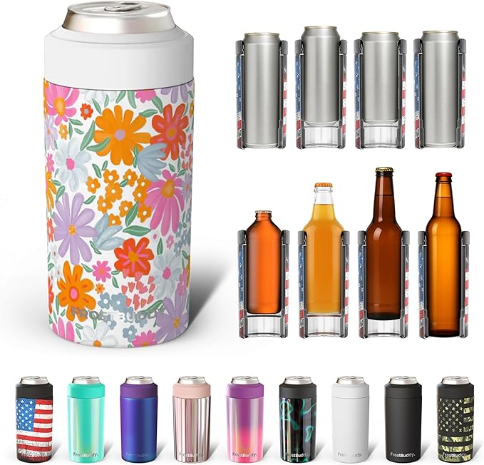 Frost Buddy Universal Can Cooler - Fits all - Stainless Steel Can Cooler for 12 oz & 16 oz Regular or Slim Cans & Bottles - Stainless Steel (Mother Nature)