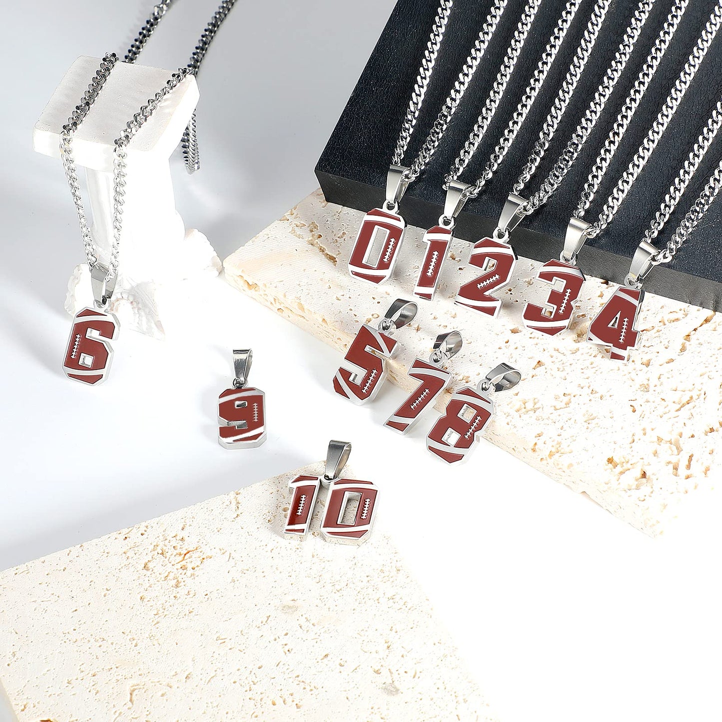 ZRAY Men's Silver Stainless Steel Football Jersey Number Chain - 22+2inch Pendant - Inspirational Gift