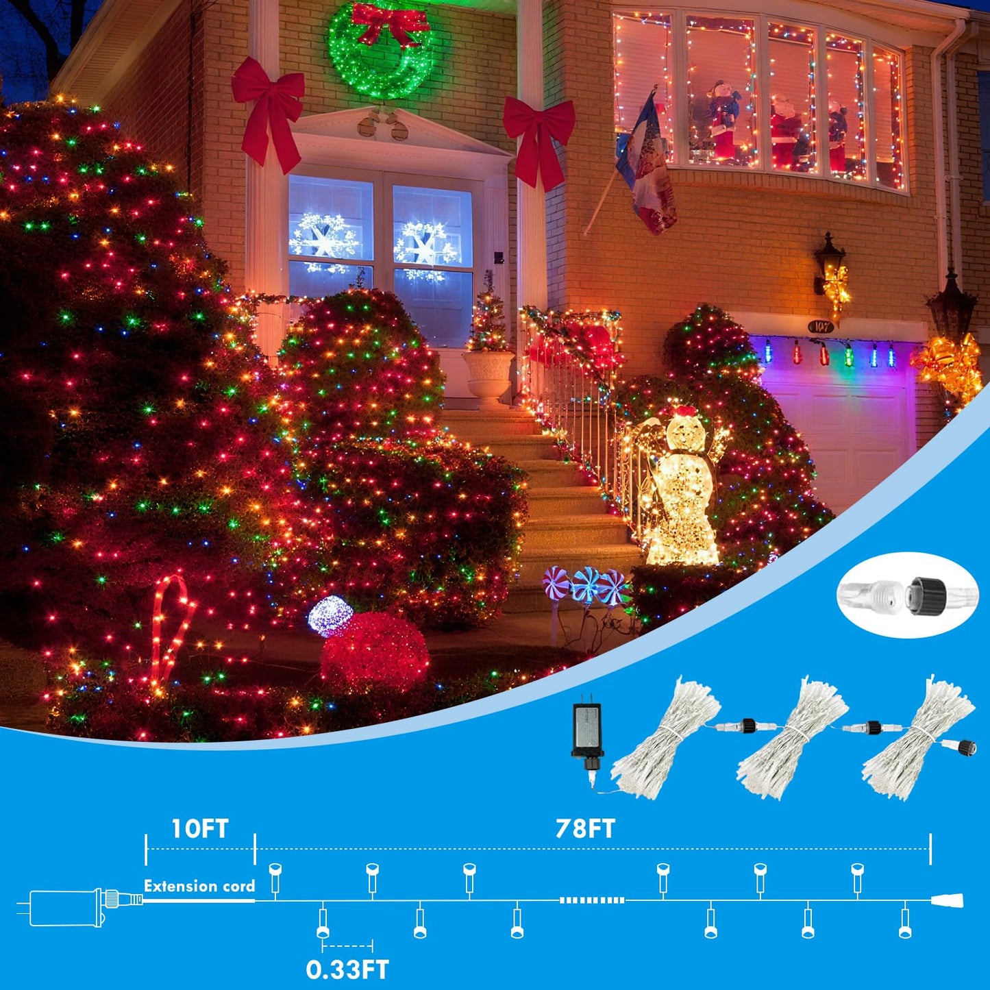 KAQ 88FT Connectable String Lights 240LED Cold White Multicolor Indoor Outdoor Plug in Fairy Light Model MLS-D29V6WUIC-O