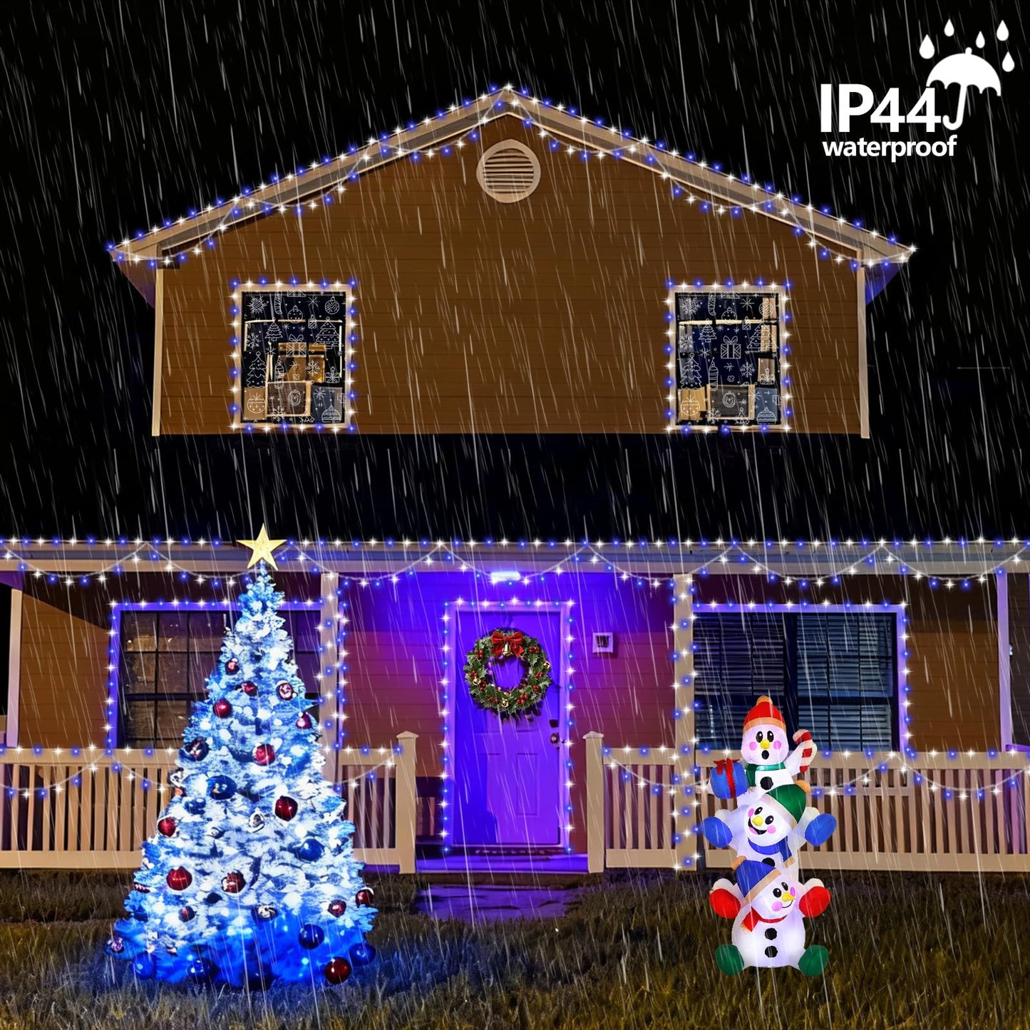 Yeguo 165Ft 500 Led Blue And White Christmas Lights Outdoor Waterproof  Clear Wire String Lights Indoor Plug In  8 Modes Clear Wire Twinkle Tree Light For Xmas Party Garden
