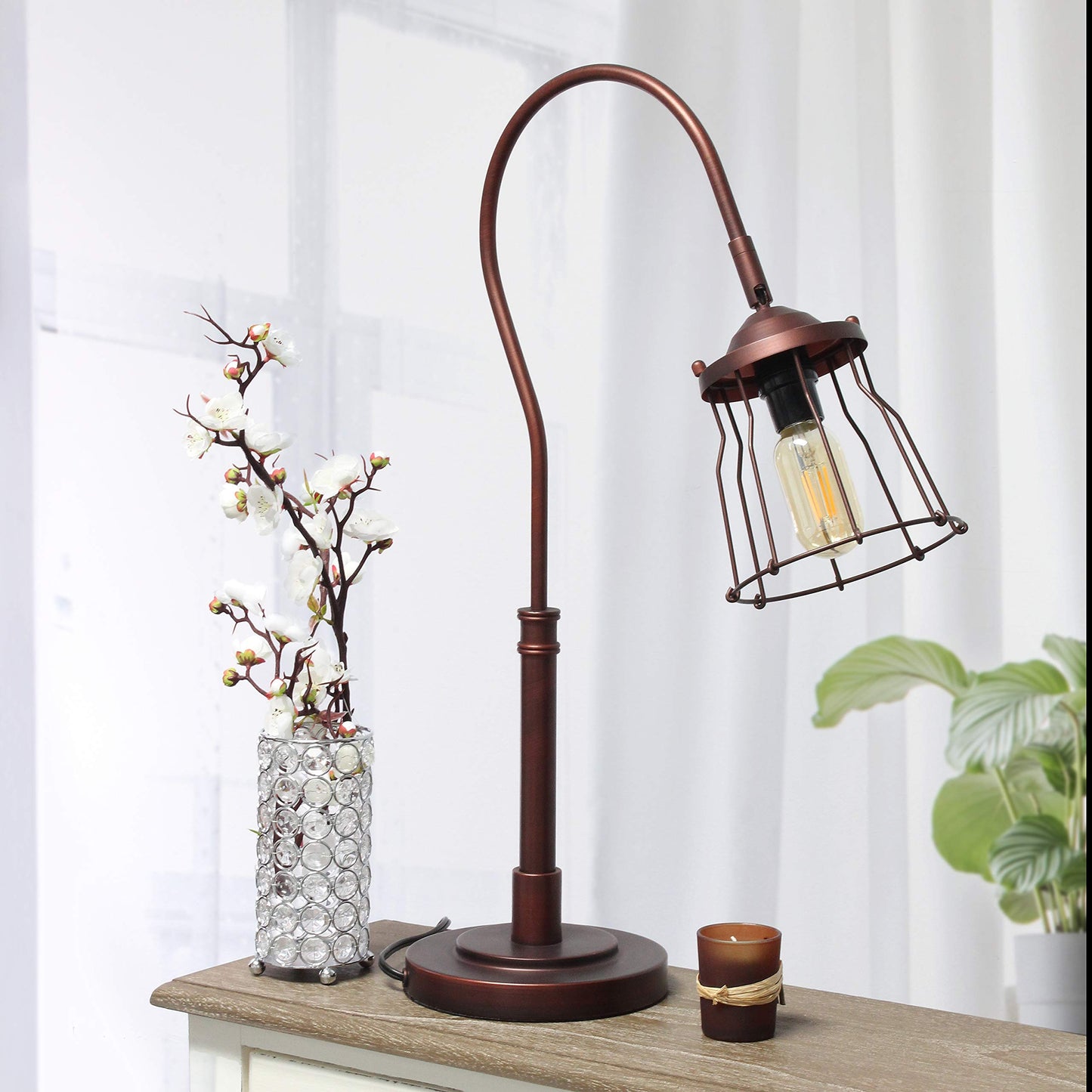 Elegant Designs Table Lamp LT1060-RDB Red Bronze Metal Open Cage Design