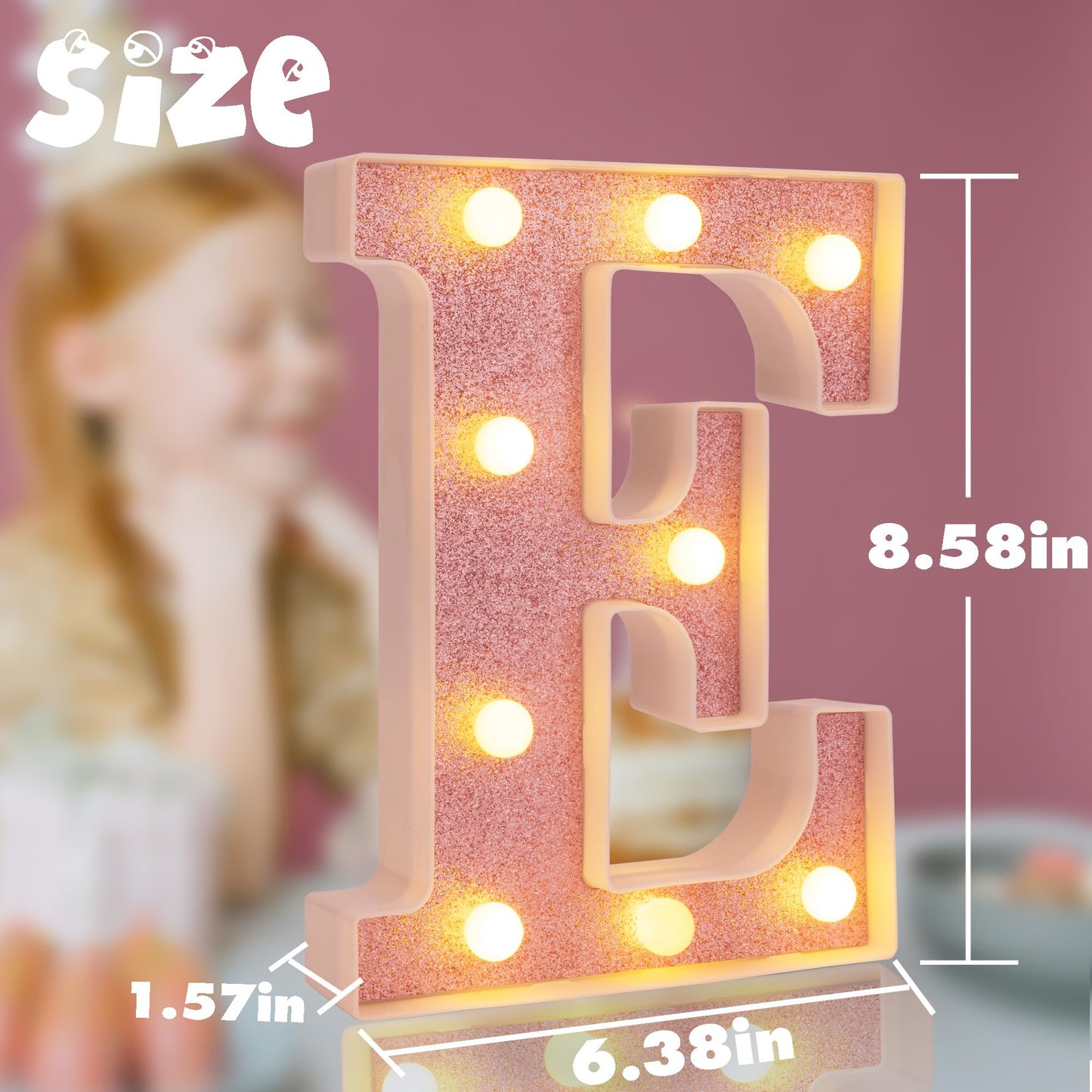 DyingSwan Small LED Marquee Letter E, Pink Glitter, 8.58 Inch, Battery Powered Lighted Sign for Party and Decor