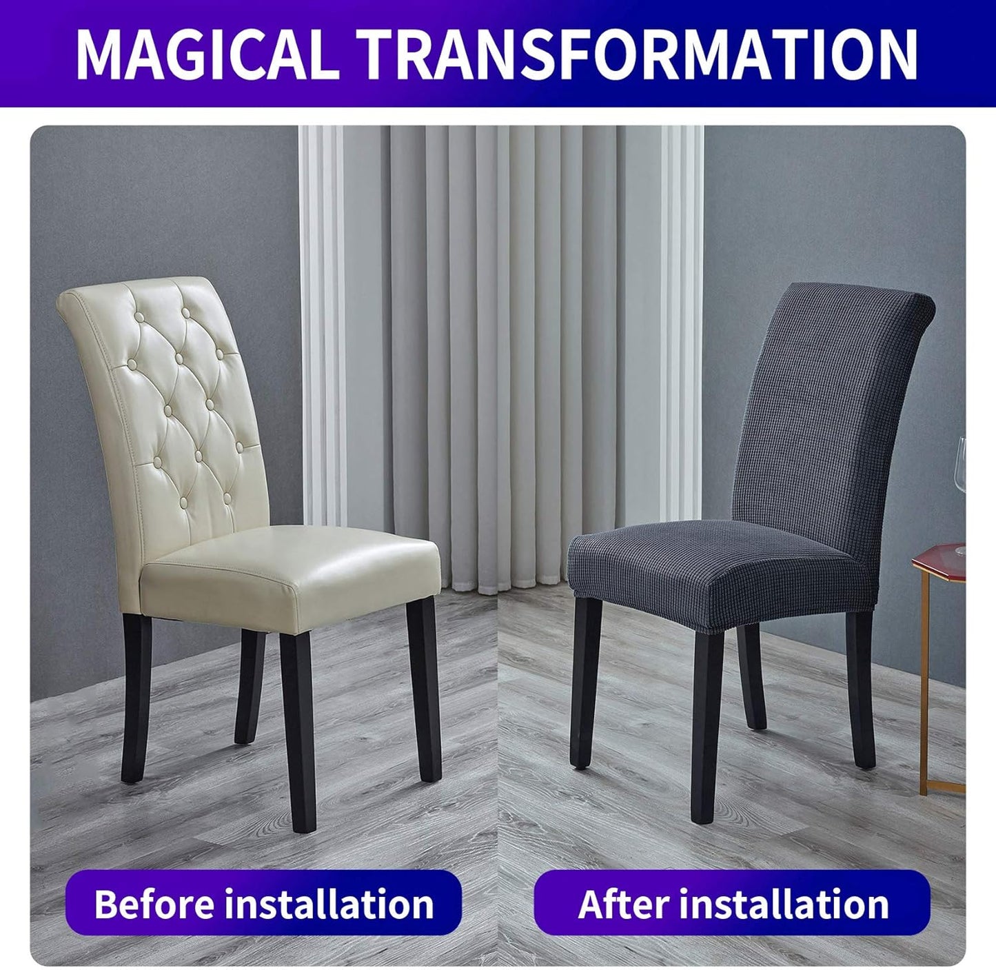 Howhic Stretch Chair Covers for Dining Room Set of 2, Removable Washable Dining Room Chair Covers, Dining Chair Slipcovers Seat Protector, Great Home Decor and Banquet Upholstery (Gray, 2 Pack)
