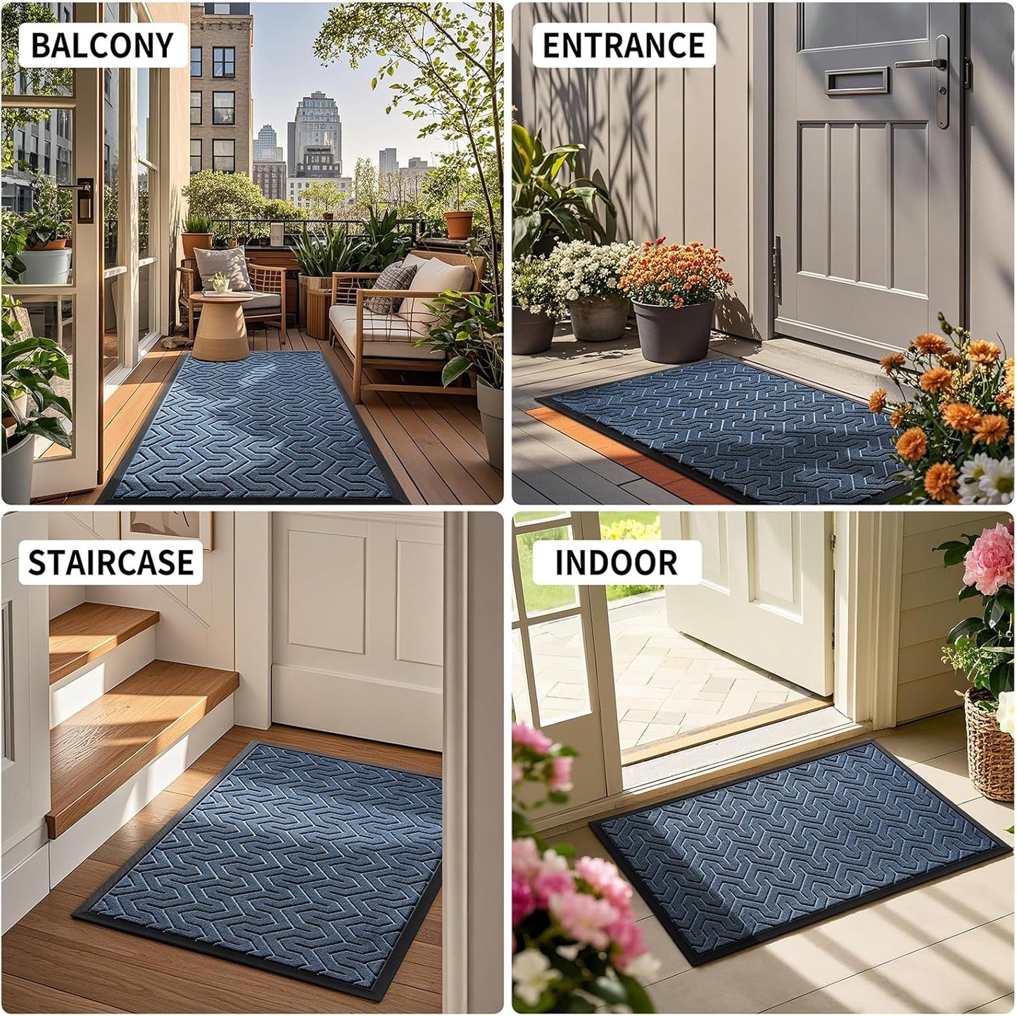 Yimobra Large Door Mat Outside Entrance 47x32, Waterproof Heavy Duty Outdoor Mats for Front Door, Non Slip Rubber Entry Mat for Garage Patio Indoor, Easy Clean, Blue