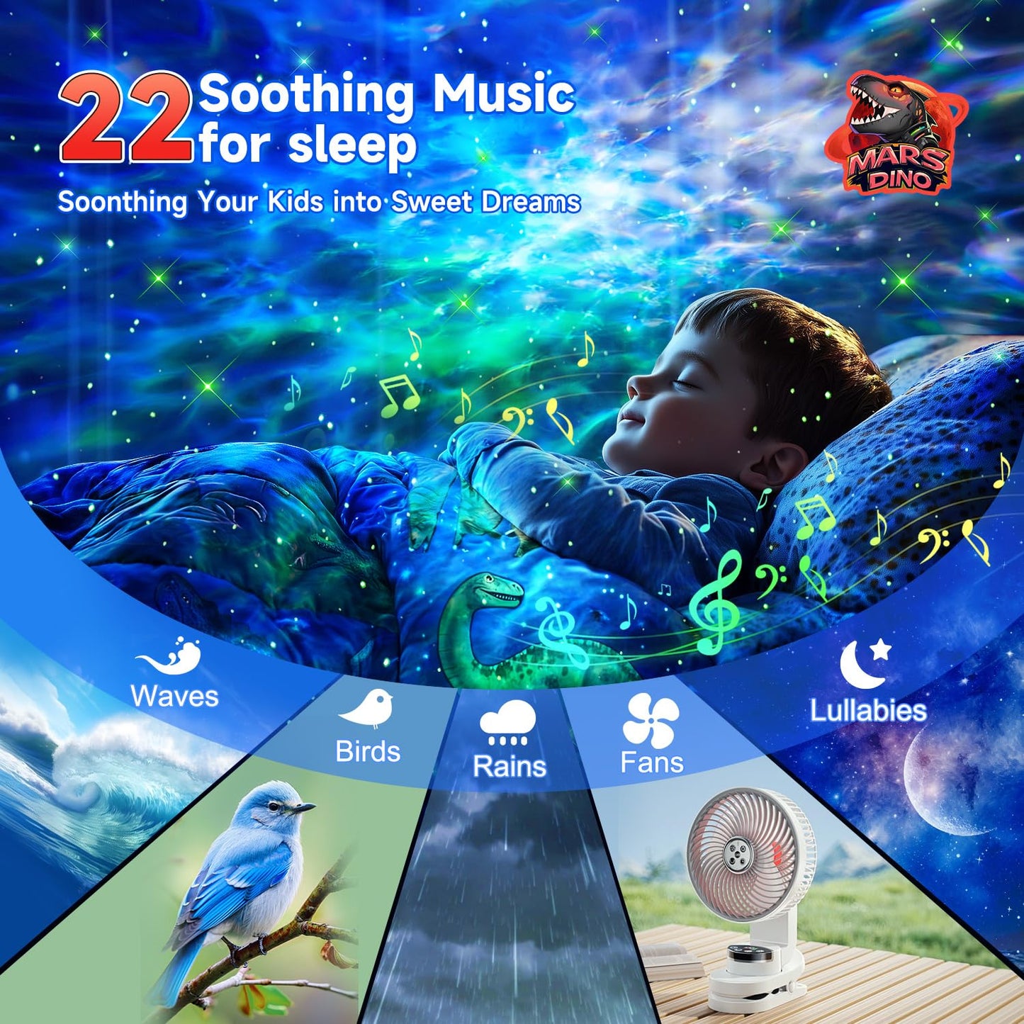 PIKOY Dinosaur Night Light Projector with 22 White Noises, 316 Color Modes, Bluetooth Speaker - Red, Model WH-E23