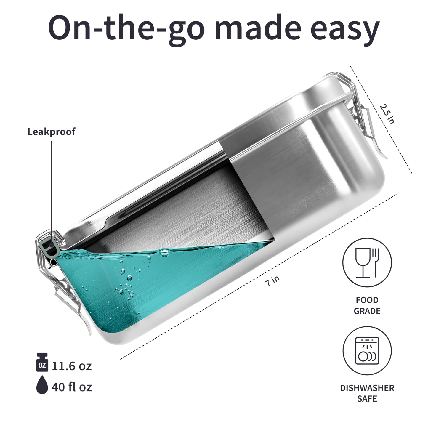 Bambaw Stainless Steel Lunch Box 40 oz, Metal Lunch Box with Adjustable Compartment, Leakproof Stainless Steel Bento, Food Grade Metal Sandwich Container