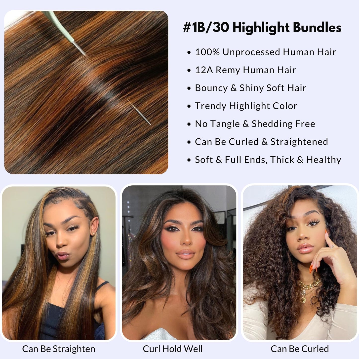 MOMOSHERO 1b/30 Highlight Single Bundle Human Hair 18 Inch, Ombre Body Wave Fb30 Colored 12A Black and Dark 1 Bundle, Brown Two