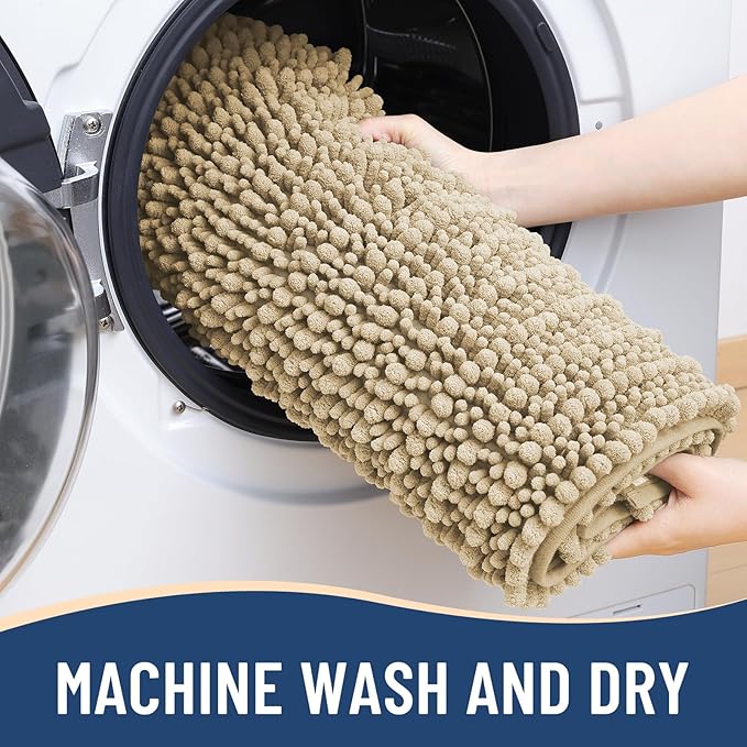 Arotive Luxury Chenille Bathroom Rug Mat, Extra Soft Thick Absorbent Shaggy Bath Rugs, Non-Slip Machine Wash Dry, Plush Bath Mats for Bathroom, Shower and Tub, 44x24, Beige