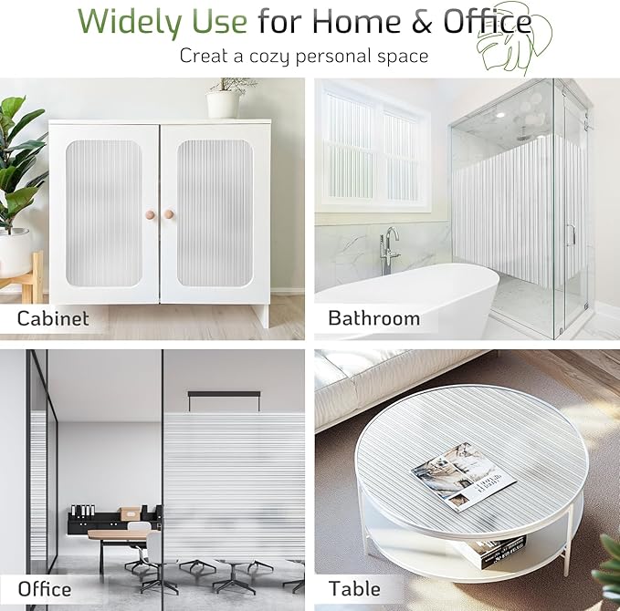 LUTE Reeded Glass Window Privacy Film, Frosted Glass Film, Removable 3D Decorative Decals Sun Blocking Anti UV Door Window Cover, No Glue Static Cling Vinyl for Bathroom Home Office, 23.6" x 118.1"