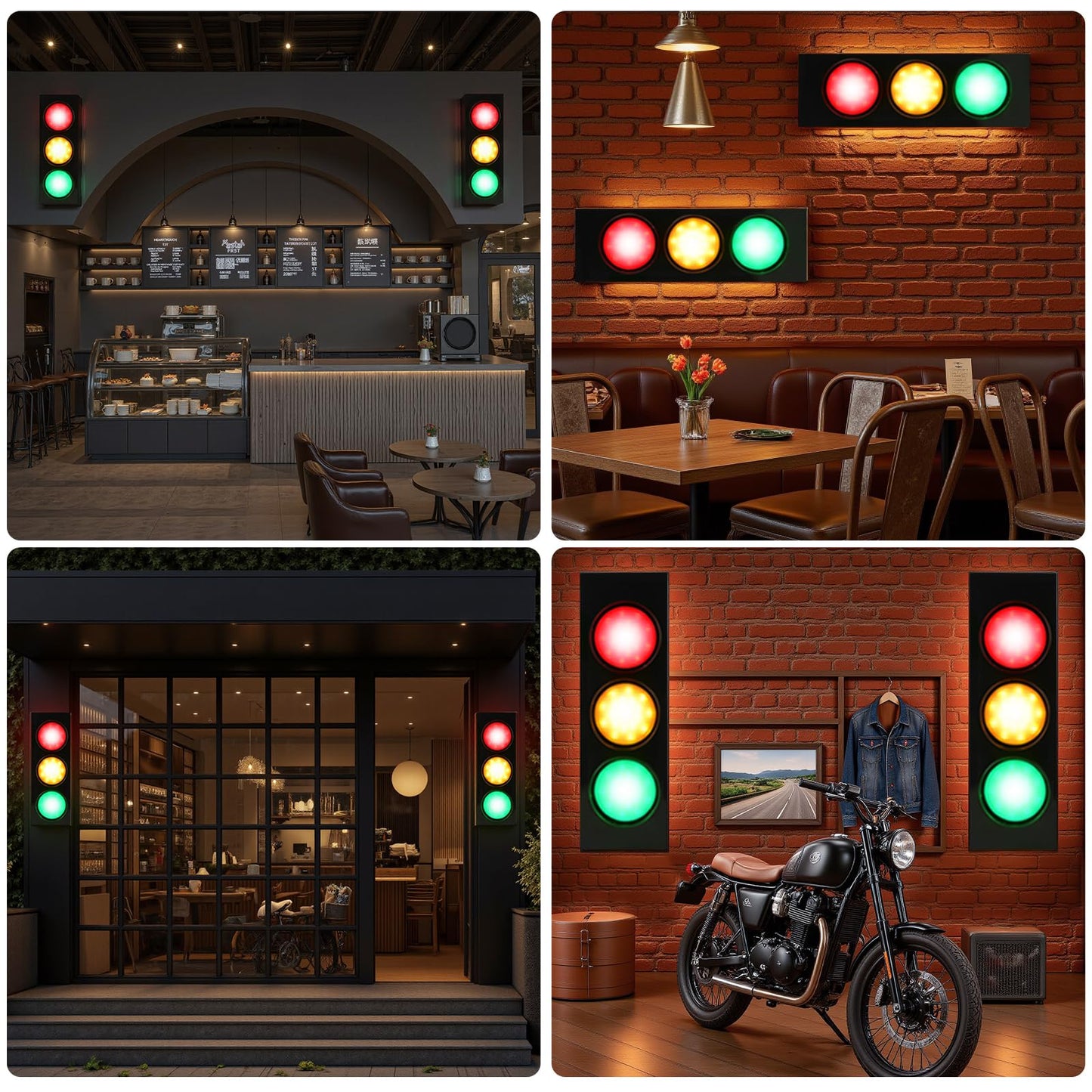 HOMIER Traffic Light Wall Lamp, LED with Remote Control, Retro Style, 1-Side 3-Light, Metal, Model TL-01, Fun Room Decor (2PCS)