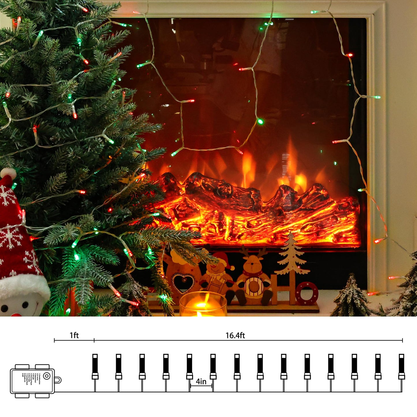 Lomotech Battery Operated Christmas Lights - 4 Pack Total 66Ft 200Leds String Lights 8 Modes Waterproof With Timer For Home  Garden  Party  Holiday  Tree Decoration (Clear Wire  Red & Green)