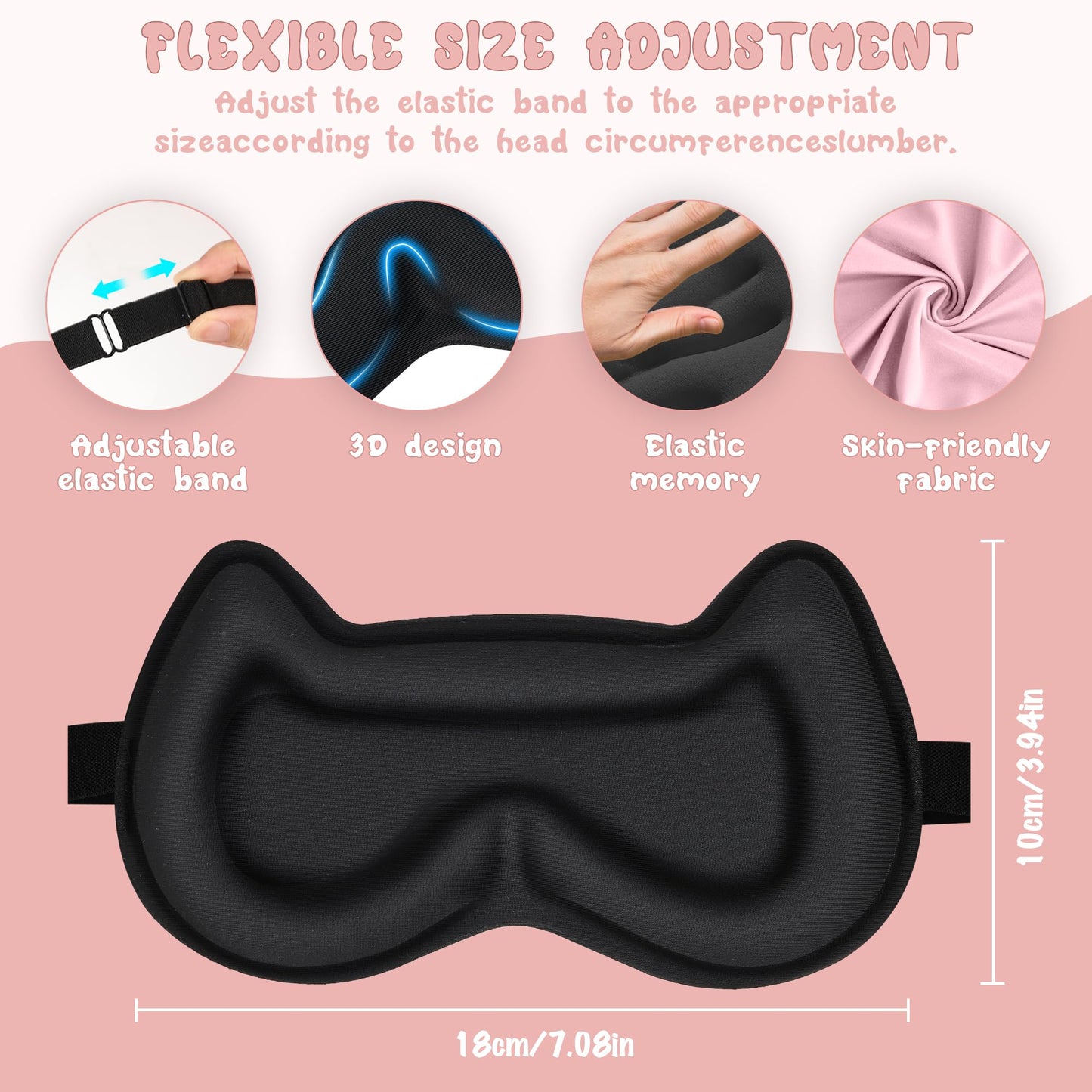 Kids Sleep Mask Eye Mask: 3D Contoured Cup Sleeping Masks, Blindfold with Adjustable Strap, Kids Eye Cover for Boys, Girls, Teens, Pressure-Free with Memory Foam Face Mask for Sleeping (Pink)