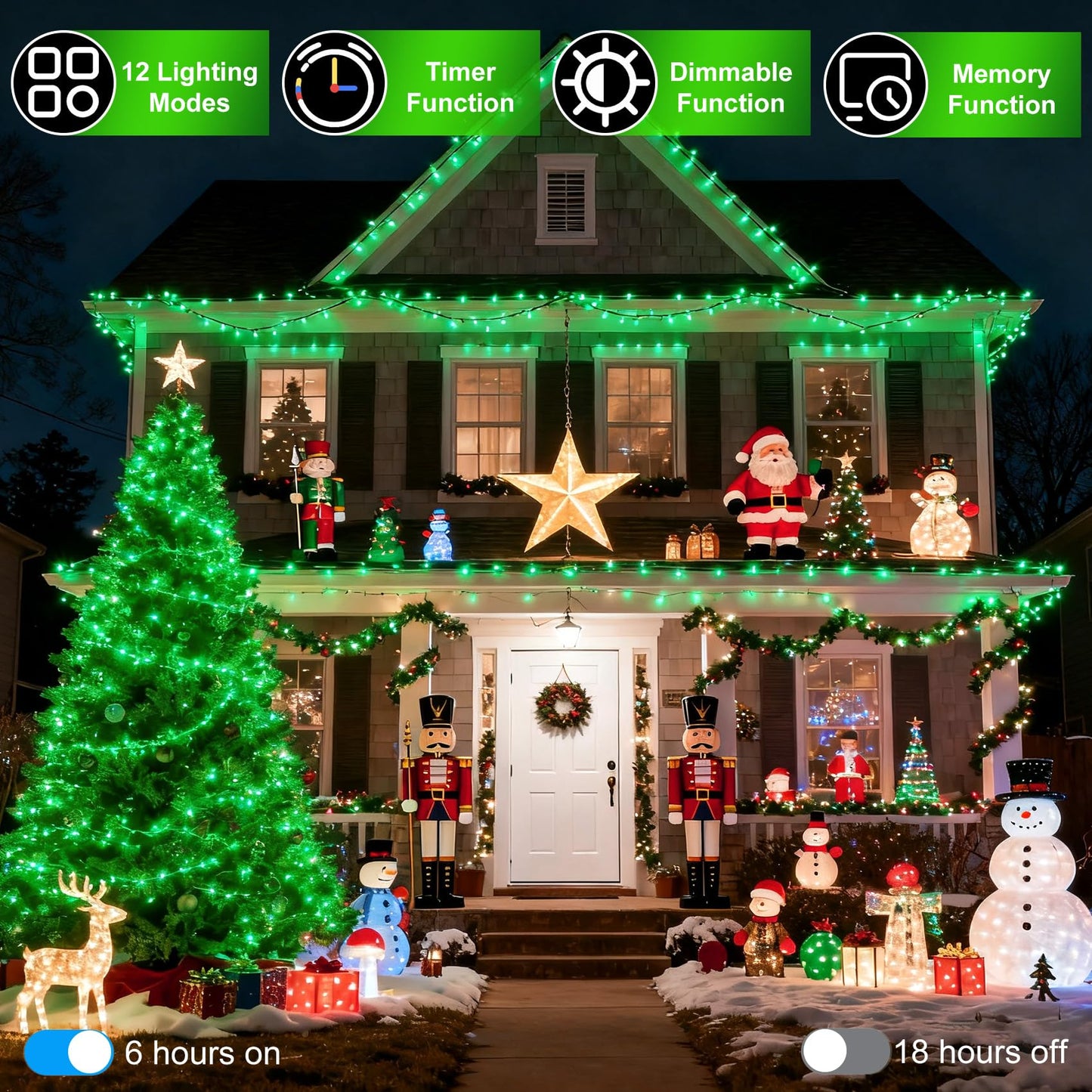 750 Led 240Ft Christmas String Lights Outdoor  12 Pro Modes And Timer Memory & Brightness  Plug In Waterproof Dark Green Wire Twinkle Light For For Xmas Yard Tree Wedding Party Decor (Green)