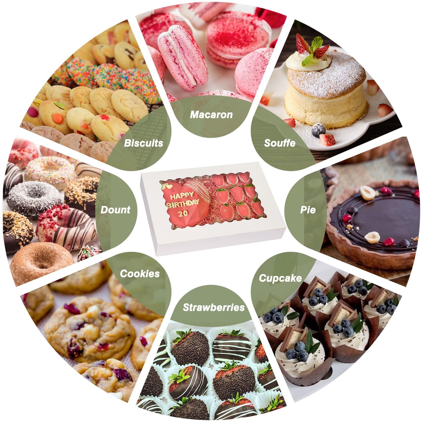 TOMNK 30pcs Cookie Boxes, 14x10x2.5 Inch Large Bakery Boxes with Window for Treats, Pies, Chocolate Strawberries Muffins, Donuts, Dessert