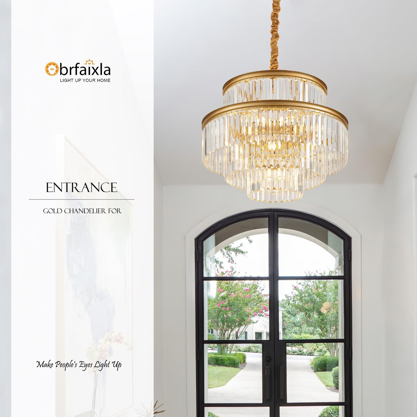 Brfaixla 21.6 14-Light Modern Crystal Chandelier Light Fixtures 4-Tier Gold stylish Chandeliers For Dining Room Round Hanging Pendant Lighting For Living Room Kitchen Entryway Bedroom Foyer Hallway