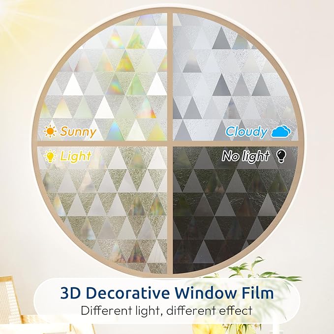 rabbitgoo Window Privacy Film, Stained Glass Rainbow Privacy Clings for Glass Window, Static Cling Decorative Door Covering, Non-Adhesive UV Blocking, Multicolored, 23.6 x 78.7 inches