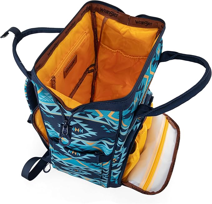 Wrangler Aztec Backpack Organized Daypack Travel Baby Bag with Stroller Strap and Side Bottle Pockets WG2204-9110NY