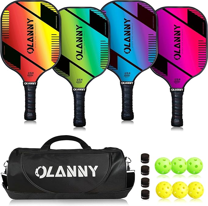 OLANNY Graphite Pickleball Paddles Set- Premium Rackets Fiber Face & Polymer Honeycomb Core Pickleball Set Includes Pickle...