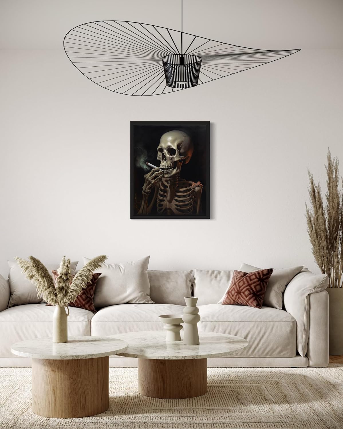 Skull Smoking Ciggarettes Poster Art Print, Halloween Scary Vintage Wall Art Academia Spooky Painting Decoration for Horror Prints, Gothic Posters Bedroom Decor 89 (Skull Smoking Ciggarettes, 8 x 10 inches, Black Frame)