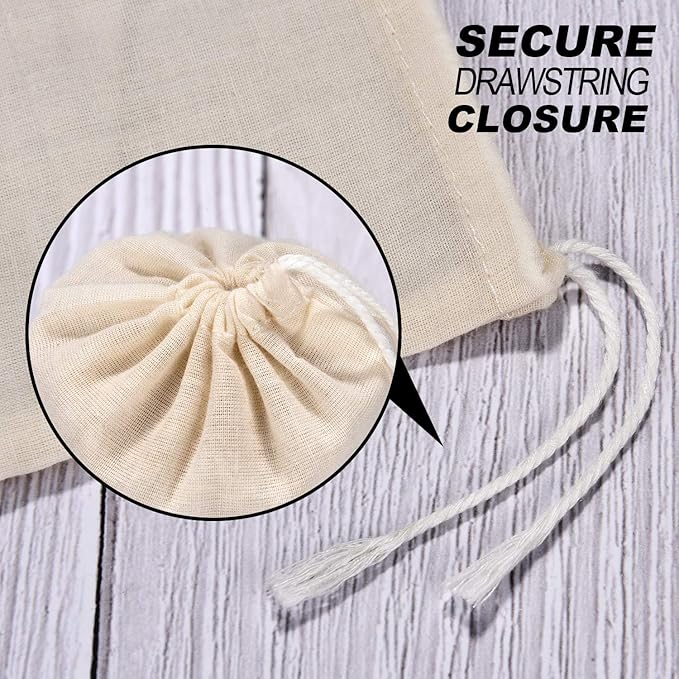Tatuo 3 x 4 Inches Muslin Cotton Drawstring Bags Canvas Linen Sachet Bag Reusable Empty Gift Pouch for Party Home Supplies