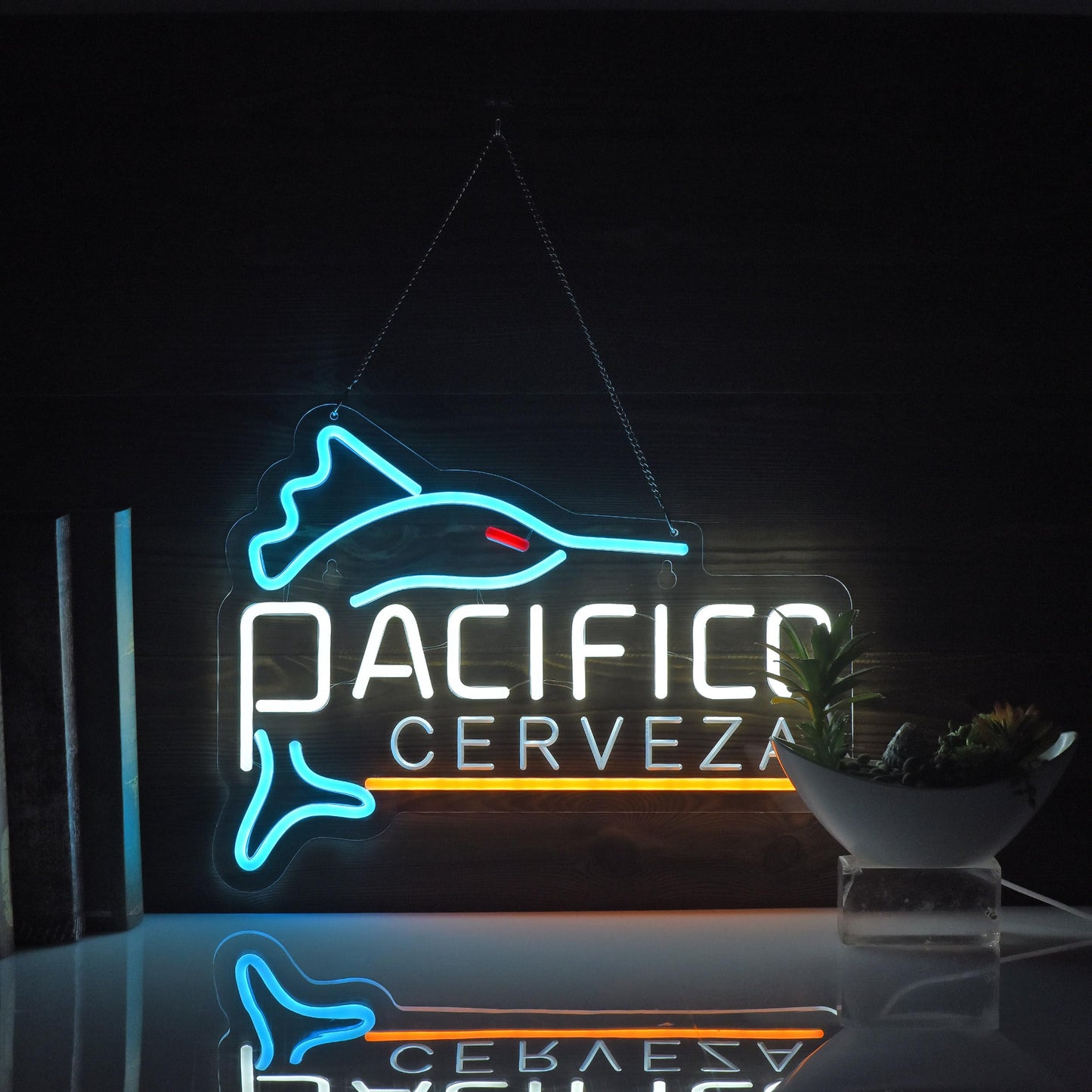 Yooyneon Pacific Neon Sign Beer Bar Cerveza Swordfish Art Man Cave Neon Light with Dimmable Switch LED Neon Signs for Bedroom Home Room Wall Artwork Decor