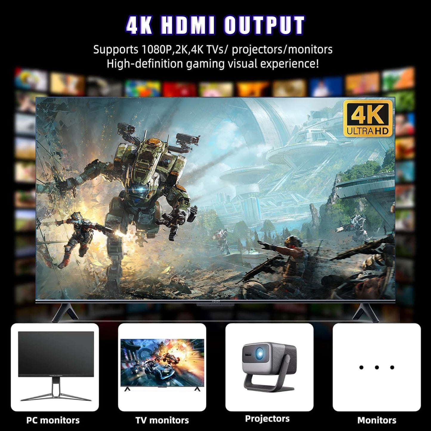 Wireless Retro Gaming Console Classic Retro Game Stick Built-in 23 Emulators 20,000+ Games, 4K HDMI Output and 2.4g Wireless Controller Gamepad, Plug and Retro Play Video Games for TV