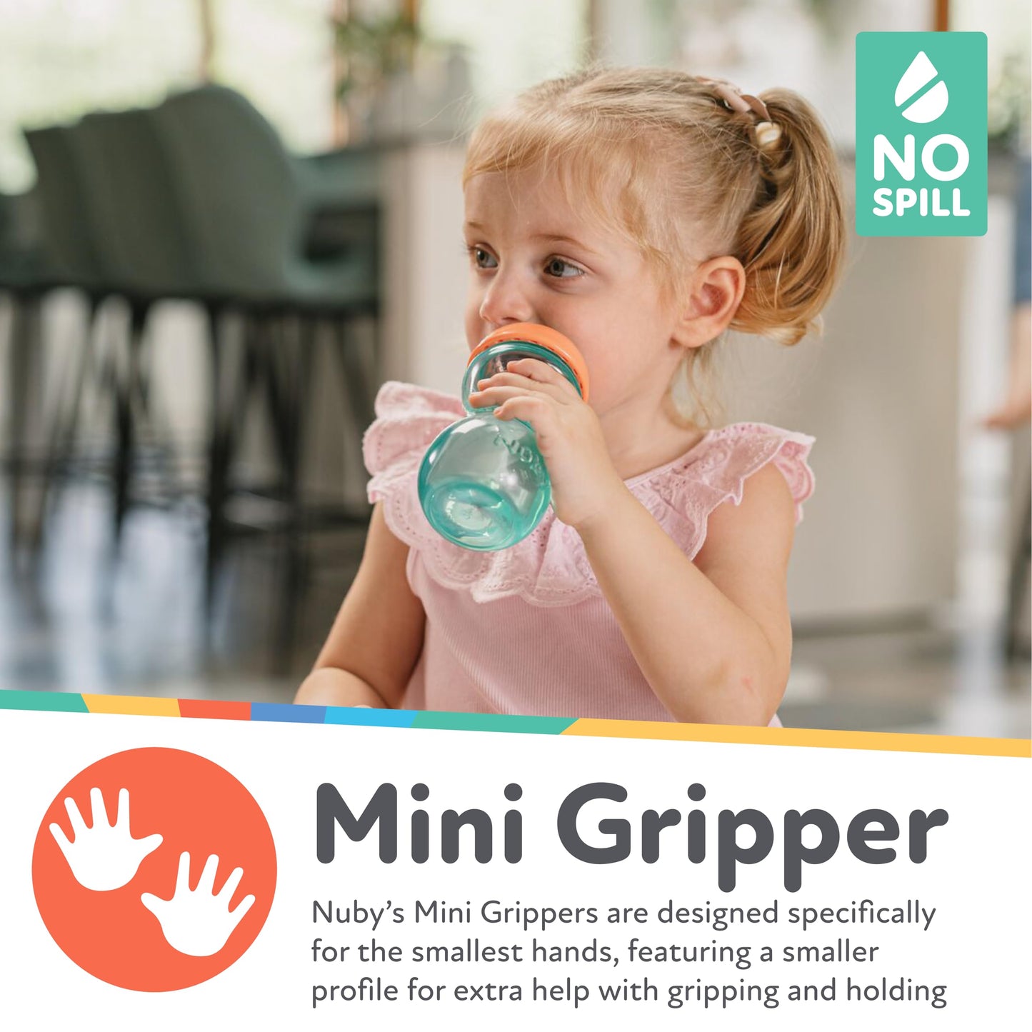 Nuby Mini Gripper No-Spill Baby Sippy Cups with Soft Spout - (3 Pack) 6 oz - 6+ Months - Red/Blue/Green