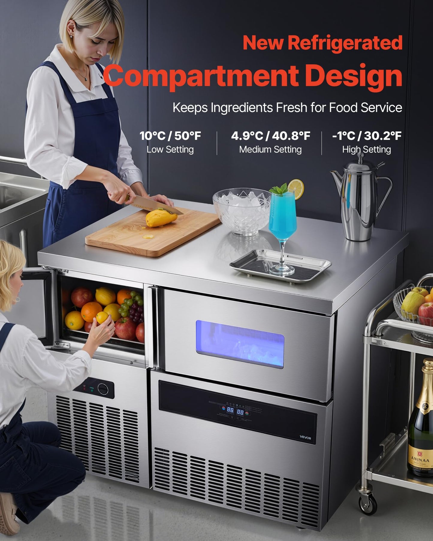 Vevor Commercial Ice Maker Machine, 330 Lbs/24H Stainless Steel Ice Machine With Worktop, 88 Lbs Storage & 144 Cubes/Cycle, Self
